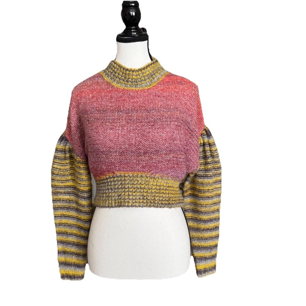 Urban Outfitters Multicolor Striped Knit Crewneck Sweater - Pink, Yellow, Gray